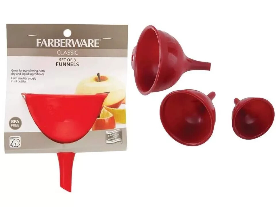 Farberware 5215731 Funnel Set (3-Pcs), Plastic, Red