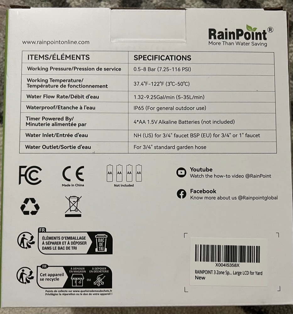 RAINPOINT Sprinkler Timer 3 Zone, Programmable Water Timer for Garden Hose,Hose