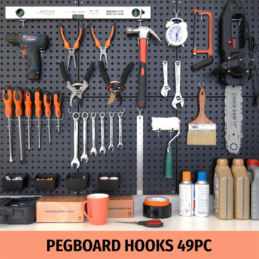 Pegboard Hooks Assortment 49PC Pegboard Accessories with Pegboard Bins