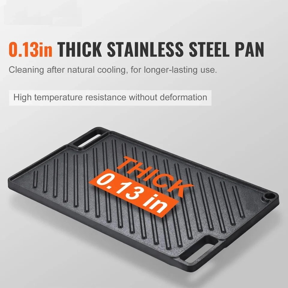 Reversible Grill/Griddle, 9.7"x16.7" Pre-Seasoned Cast Iron Griddle, Rectangular