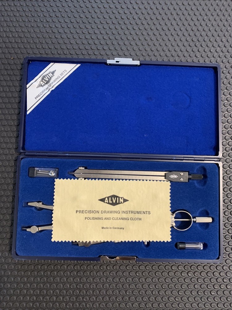 Alv￼in Vintage Precision Drawing Drafting Compass Tools In Shadow Box Lined Case