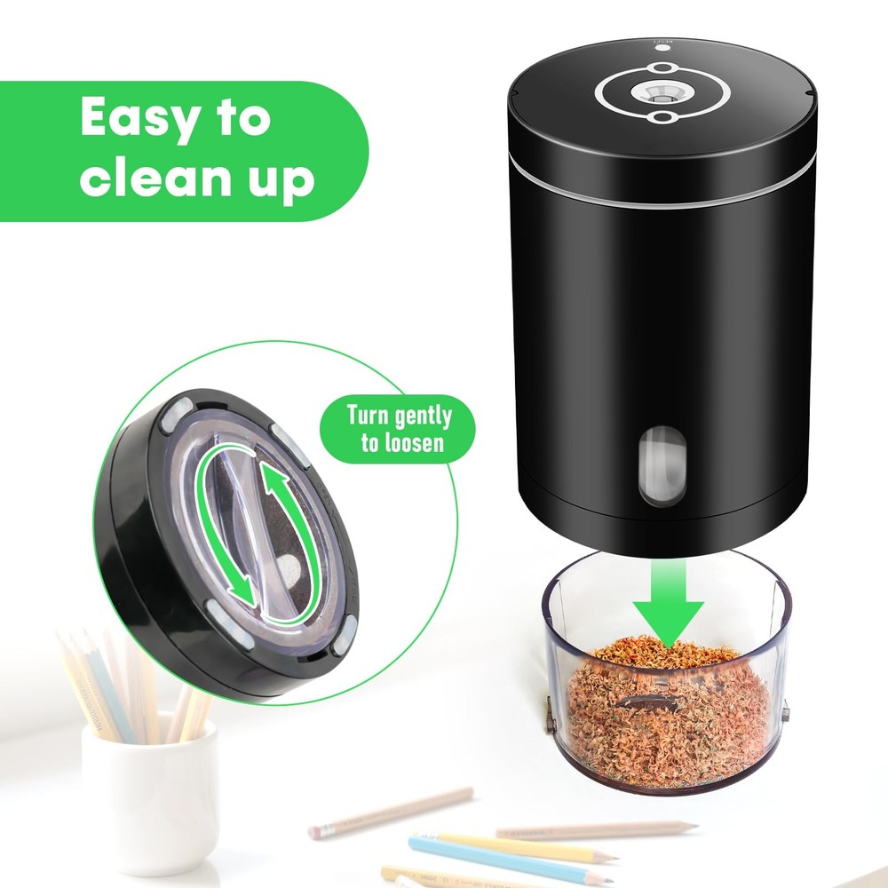 Fully Automatic Electric Pencil Sharpener,Rechargeable Smart Black
