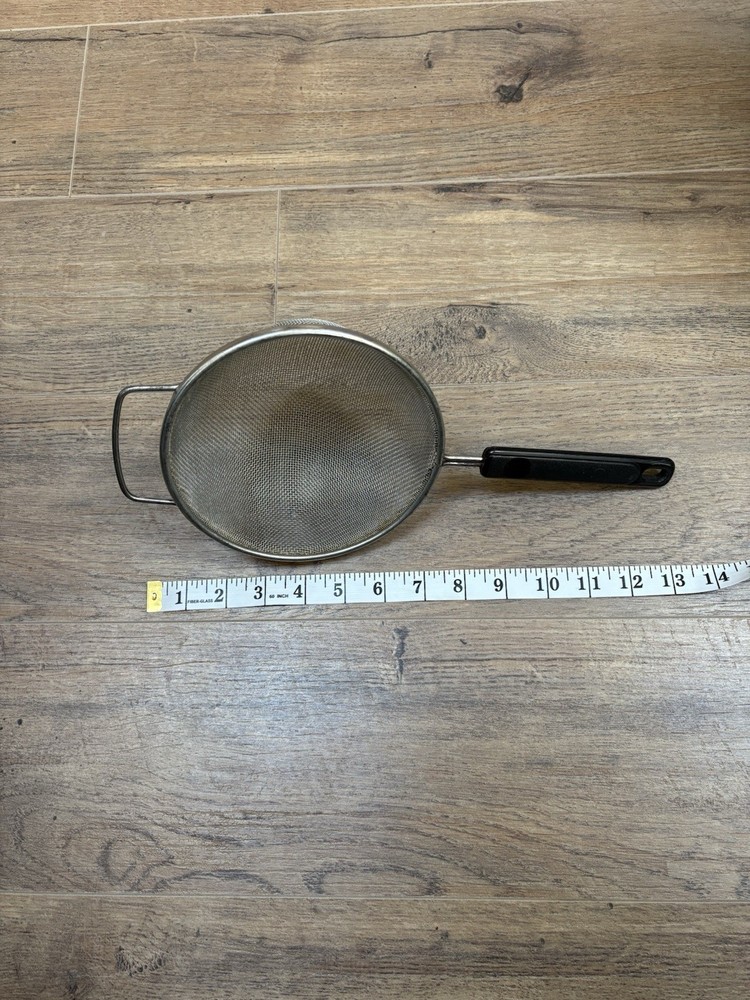 Vintage Mesh Strainer Sifter Stainless Steel Plastic Handle Rustic Kitchen