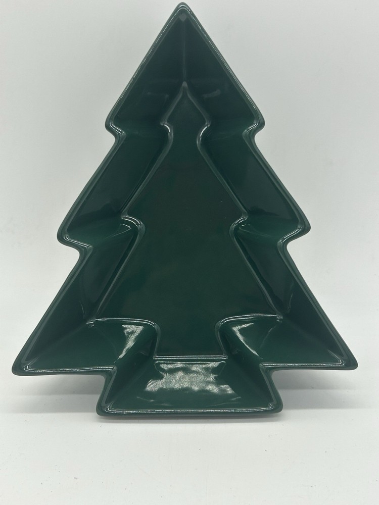 TAG Ceramic Dark Green 9" Christmas Tree Shaped Nuts/Snacks/Candy Dish