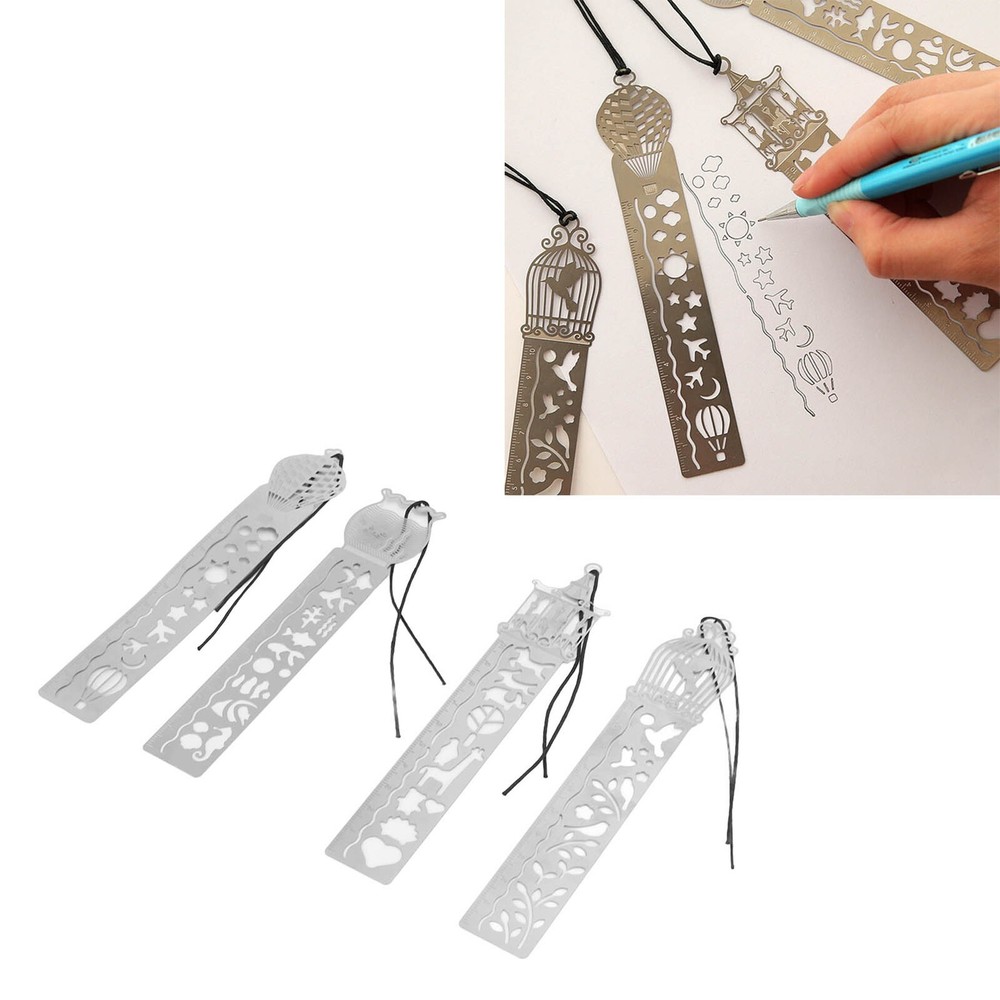 Stencil Ruler Portable Multifunctional 4 Cartoon Pattern Templates Handbook