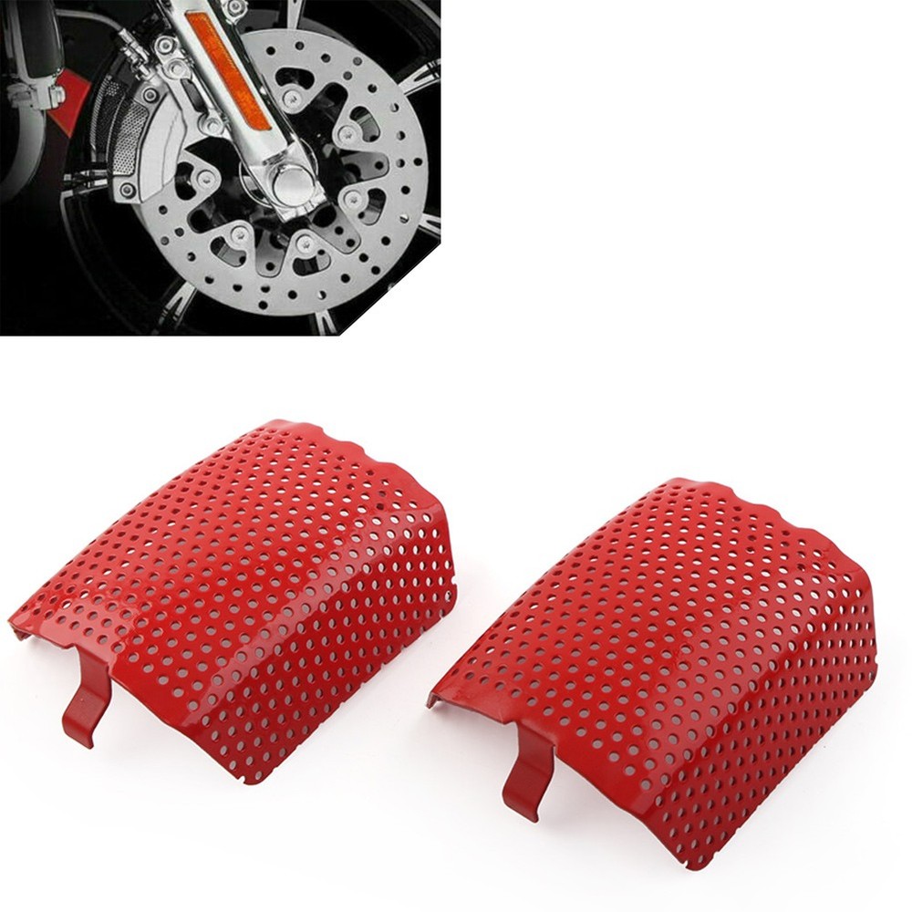 2Pcs Red Steel Front Caliper Screen Inserts For Harley V-Rod & Touring 06-19