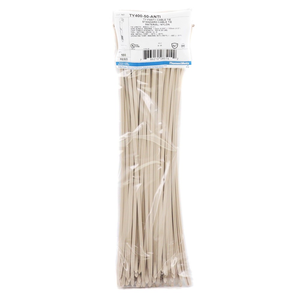 THOMAS & BETTS TY400-50-ANTI NYLON TY-FAST CABLE TIES, PLENUM, 14.3" (1000-PACK)