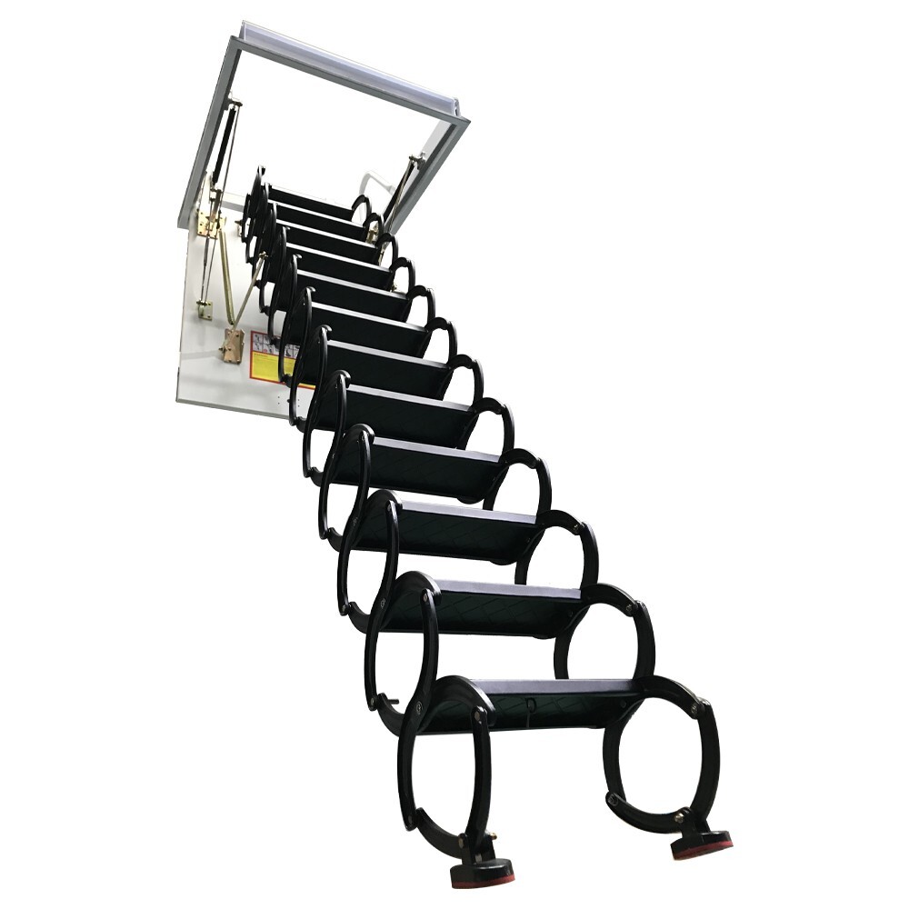 Black Hidden Pull-down Folding Stairs Retractable Stairs for Domestic Attic