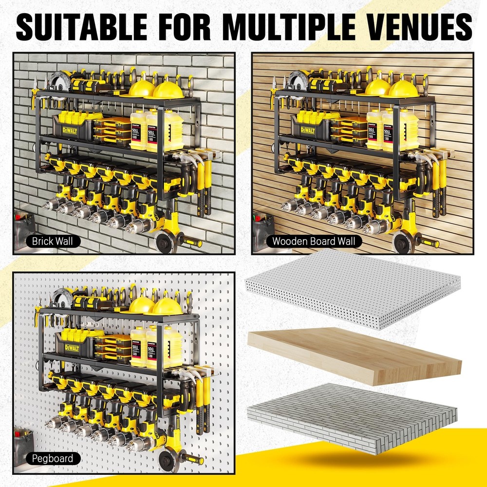 Power Tool Organizer Wall Mount - 150Lbs Load 3 Layers Storage Rack with 7 Dr...