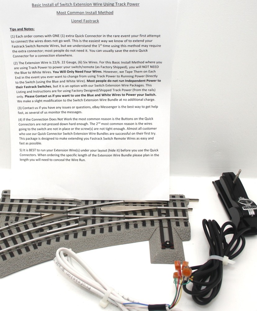 Lionel Fastrack Switch Remote Wire Extender, (5 Feet), Wire + Quick Connectors