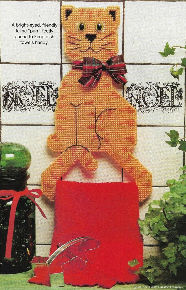 KITTY TOWEL HOLDER CAT HOME DECOR PLASTIC CANVAS PATTERN INSTRUCTIONS