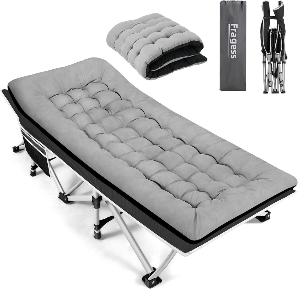 Portable Camping Cot, 600LBS Max Load, Extra Wide with Thick Mattress