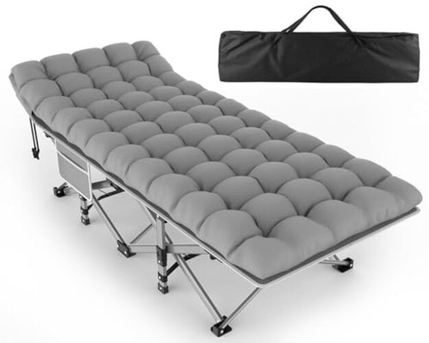 Camping Cot for Adults - Heavy Basic - 75x28x15" Gray Cot + Gray Pad(update)