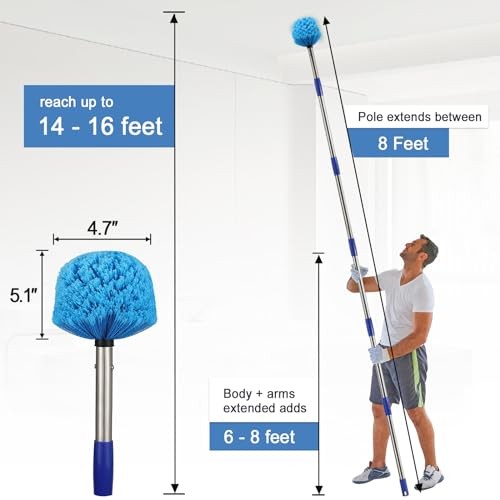 Cobweb Duster with Extension Pole, 8 FT Long Duster for High Ceilings, 8FT