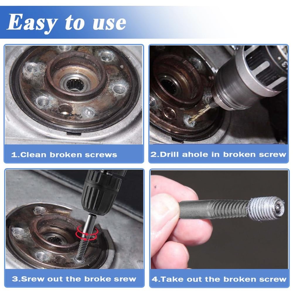 10Pcs Broken Screw Extractor Set, Stripped Screw Extractor Drill Bit Kit 1/4 ...
