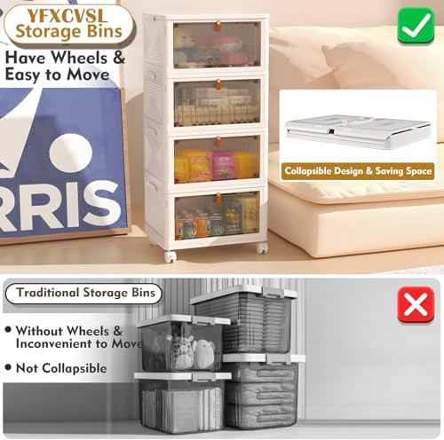 4 Tier Plastic Storage Bins with Lid 23QT, Stackable Storage 4-Tier 23QT White