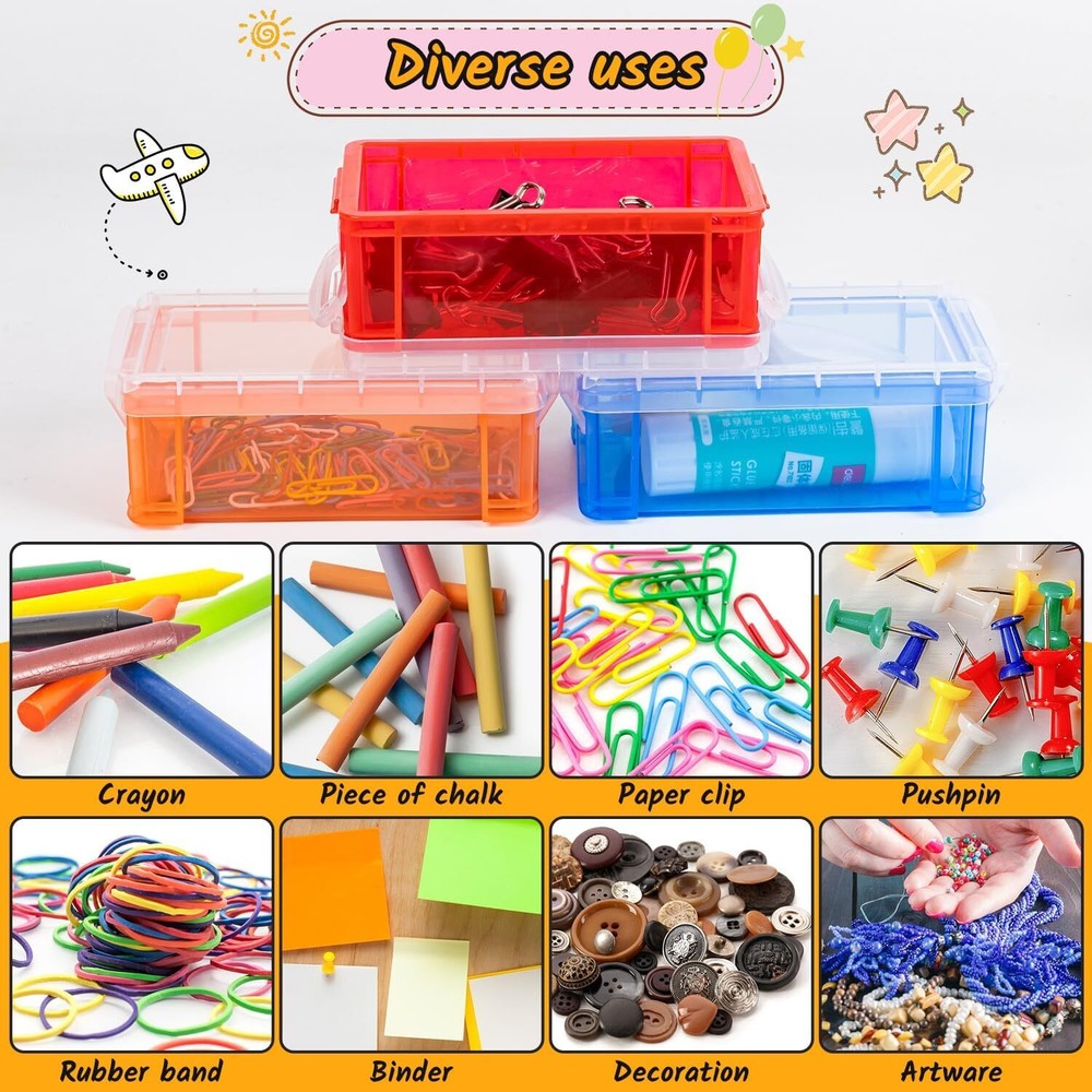 6Pack Colorful small plastic containers, 5.3" X 3.0" X 2.0" Stackable Mini...