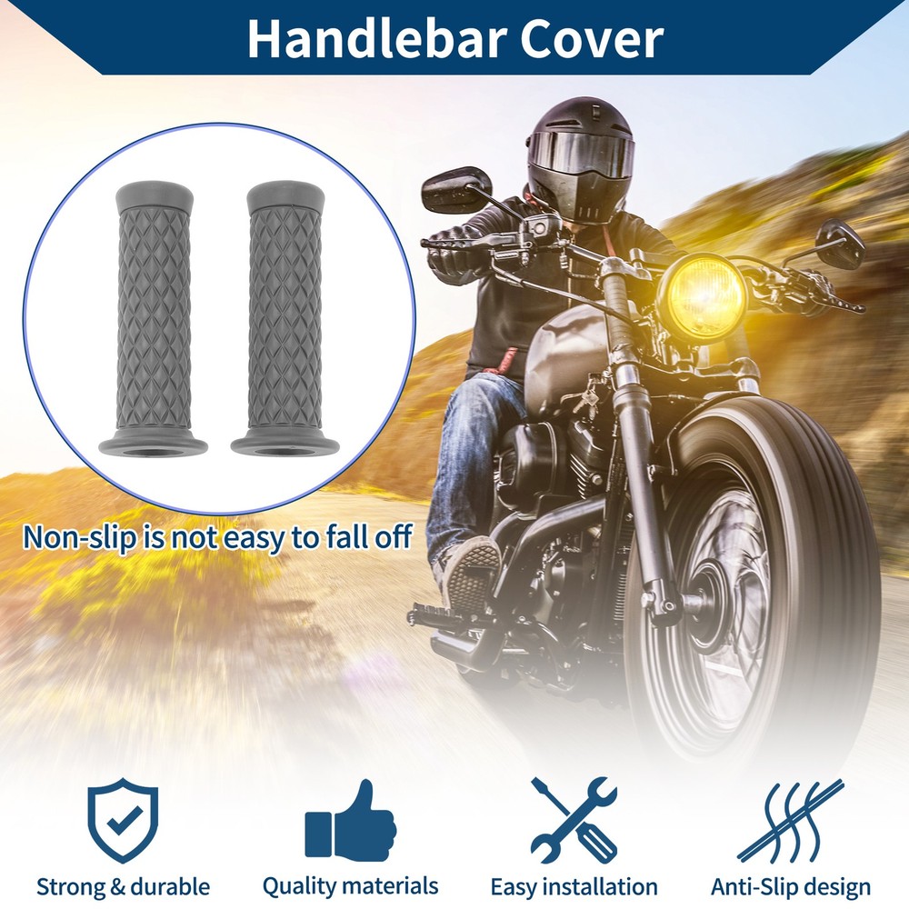 Grey Rubber Motorcycle Handlebar Covers 7/8" 22mm 1 Pair