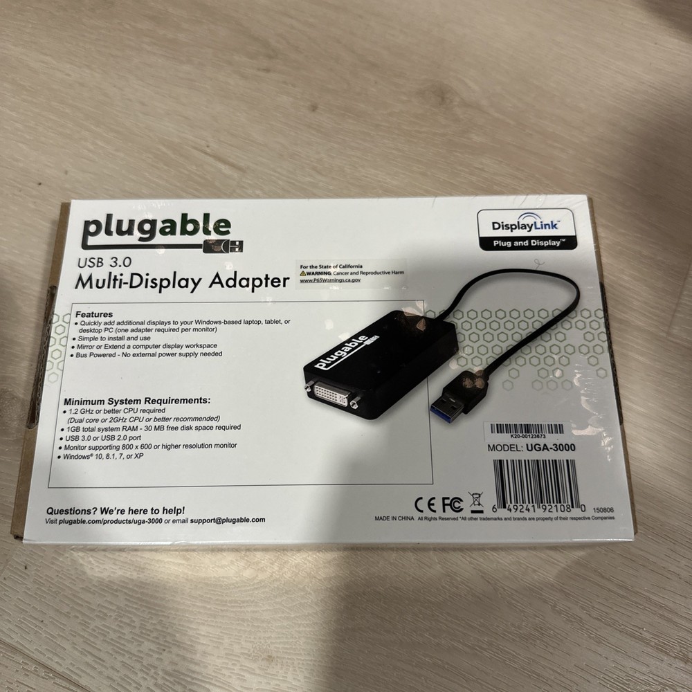 NEW SEALED Plugable USB 3.0 Multi-Display Adapter Model UGA-3000 (Qty Available