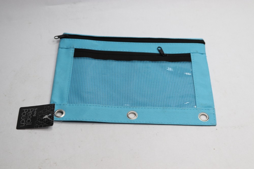 Pencil Pouch 3-Ring with Mesh Window Blue