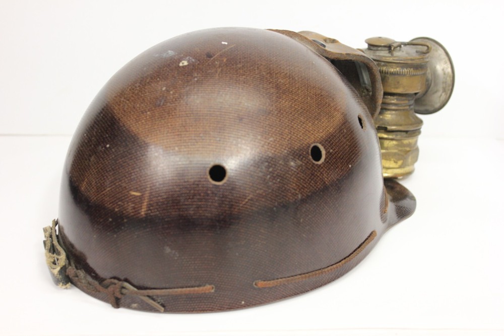 MSA Comfo Cap Vtg Coal Miners Low Vein Tiger Stripe Hard Hat W/ Insert & Lantern