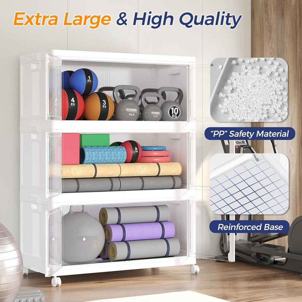 150GAL Large Stackable Storage Bins with Lid and Wheels, 600Qt Collapsible Organ