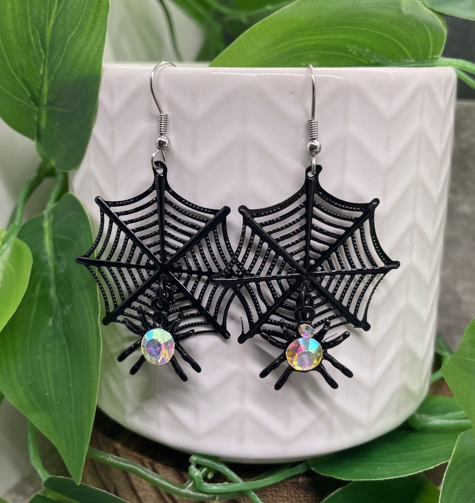 2.5” Spider Silver-tone Earring Set Boho Retro Drop Dangle New Free Ship B7043