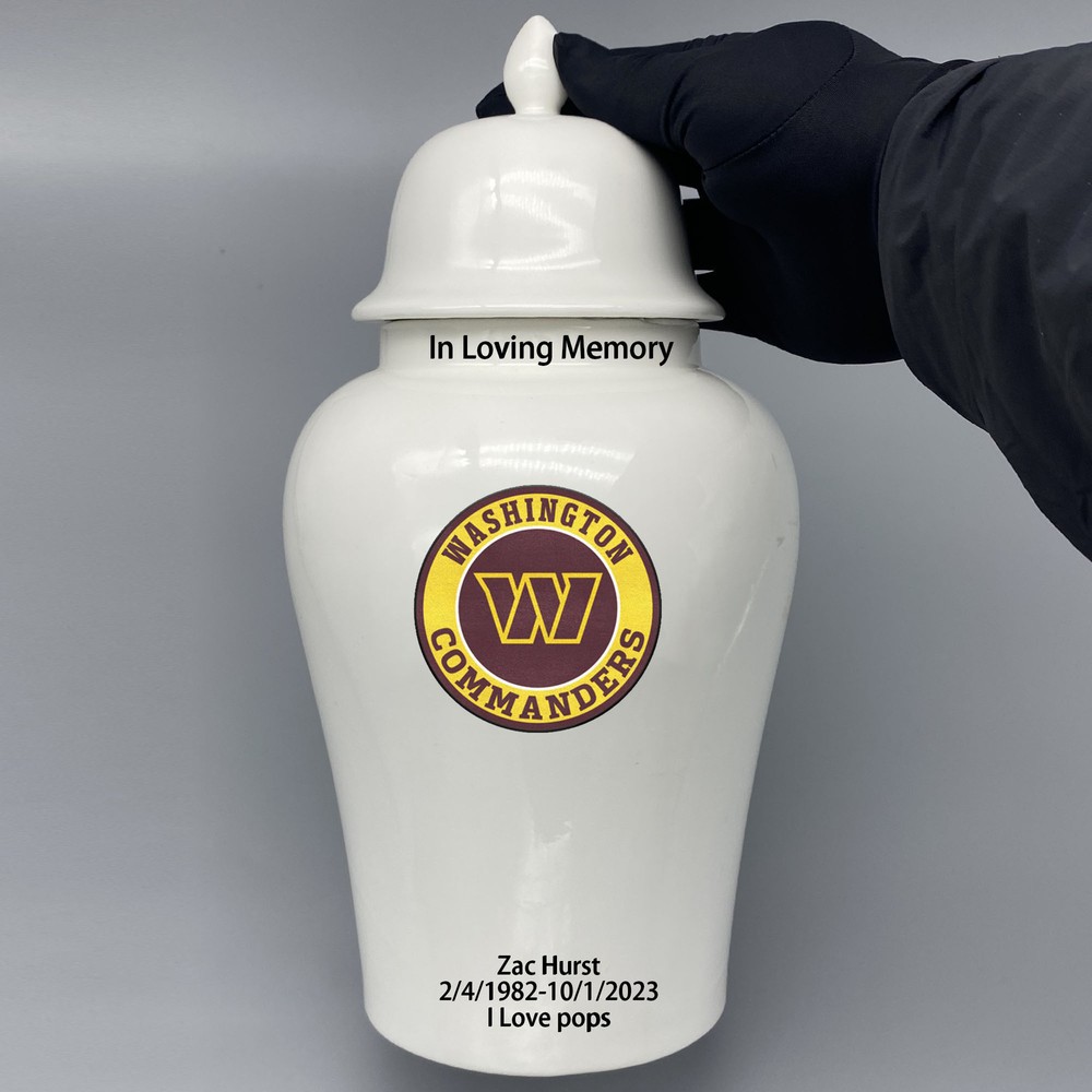 Ceramic Large Urn for Washington Commanders Football Theme, Custom Text