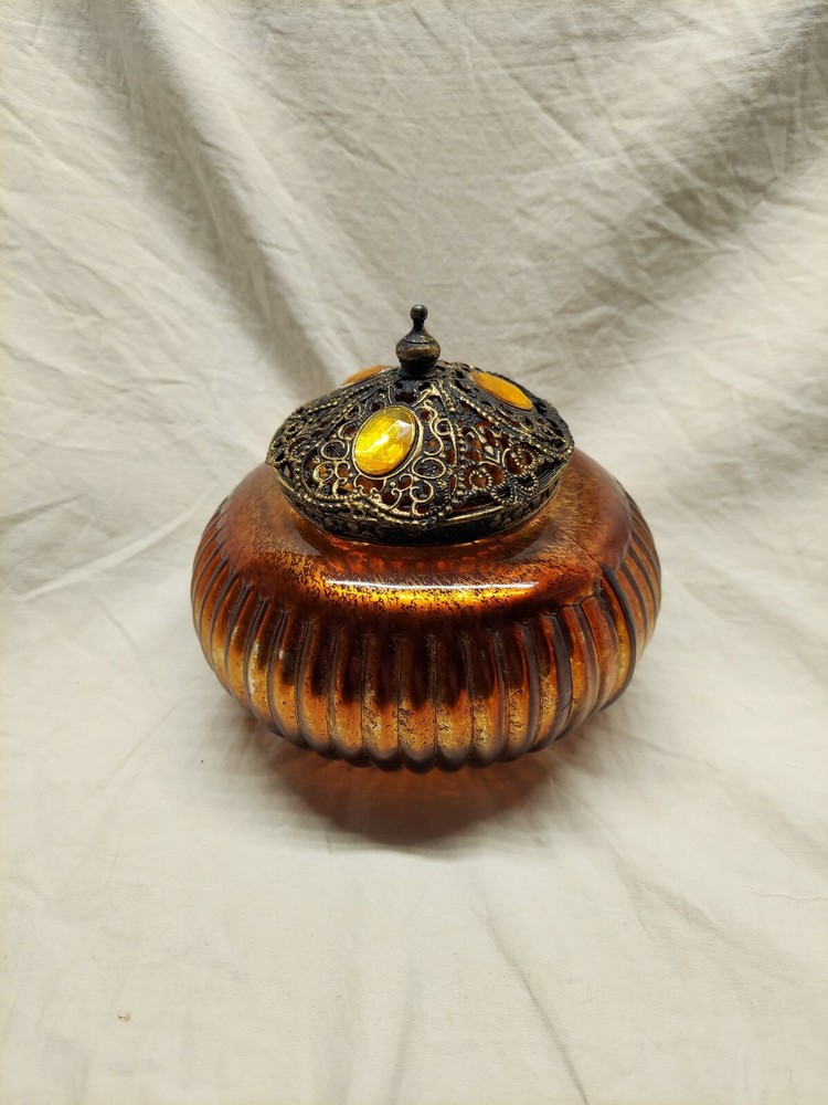 Filigree Powder Container Glass Trinket Ornate