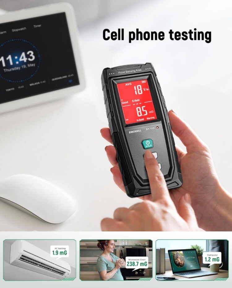 ERICKHILL Digital Electromagnetic Radiation Detector EMF Meter LCD Display-RT100