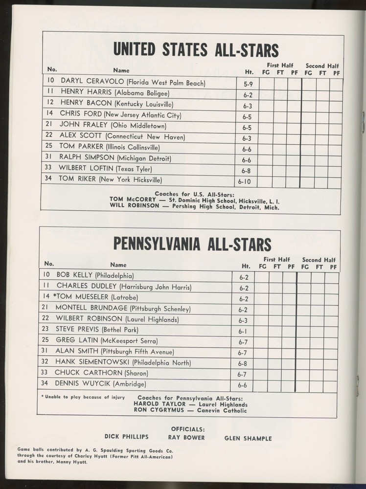 March 1968 Dapper Dan • Roundball Classic Program • High School All-Stars