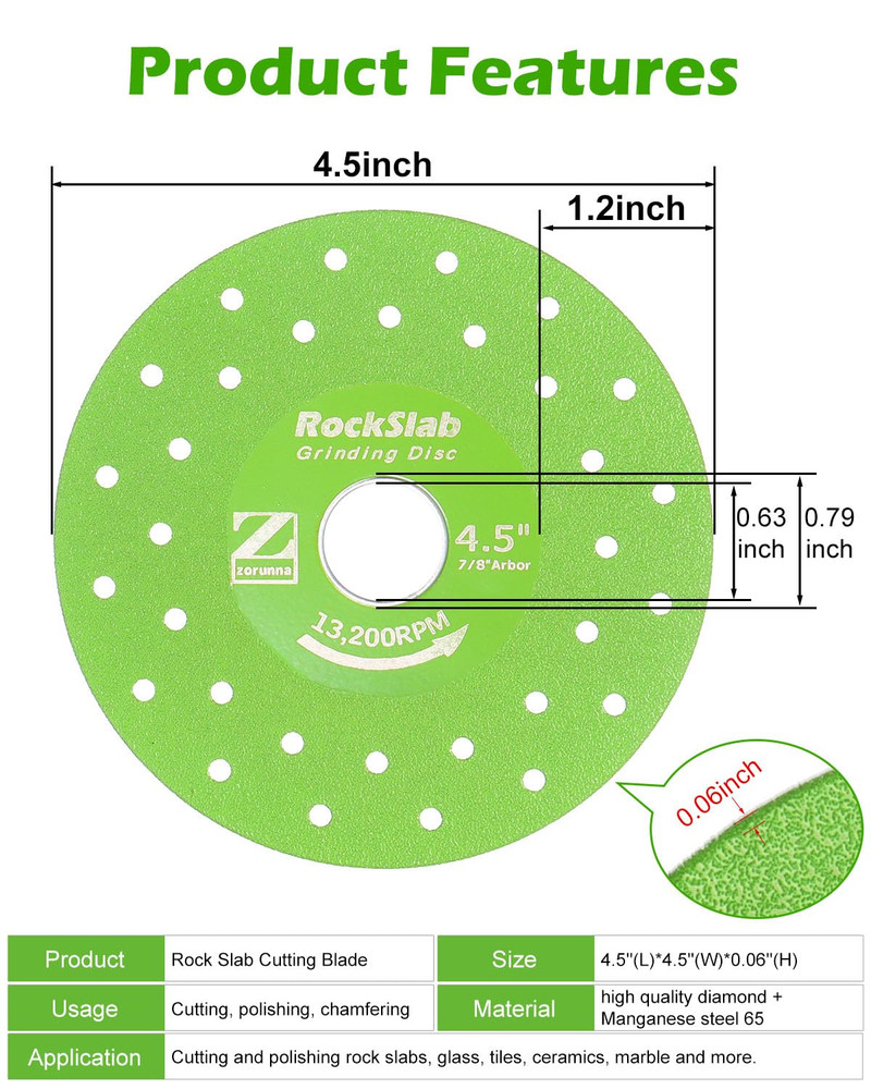 .'' Rock Slab Grinding Disc, .'' Diamond Ultra Width Tile Blade /'' Arbor, Pcs