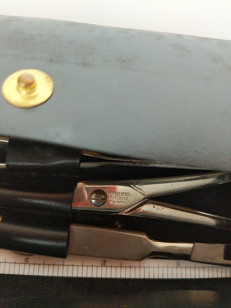 GRAF APSCO Germany Vtg Dissection Kit~Leather Case~6 Tools+Ruler