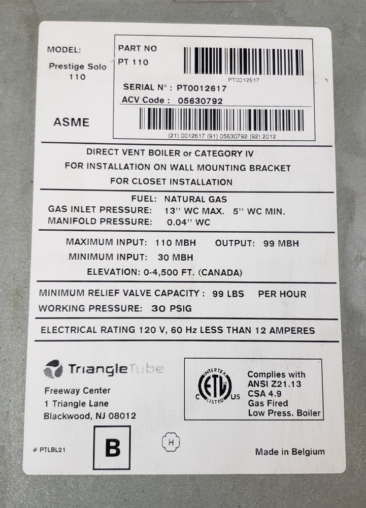 PTRKIT207 56729-100 Prestige Solo 110 TriMax Display Module tankless boiler
