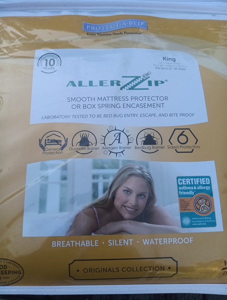 King Protect-a-Bed Allerzip Smooth Mattress Protector Bug Proof Waterproof New