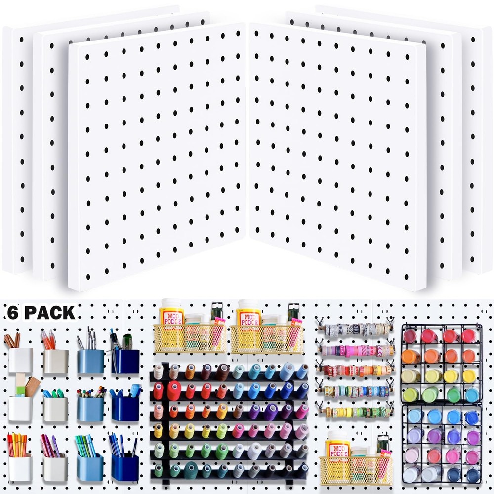 6Pcs Peg board, Pegboard Wall Organizer Panels, Wall Mount Display Small Pegboar