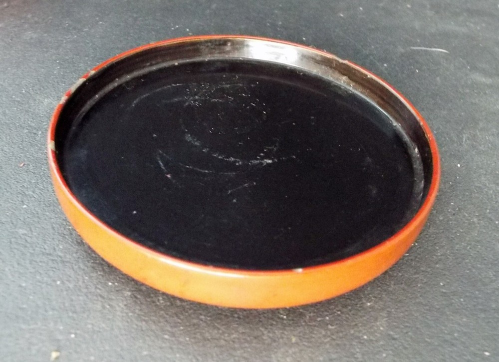 Japanese Lacquer Lidded Circular Box Cinnabar Red & Black - 3 1/2"