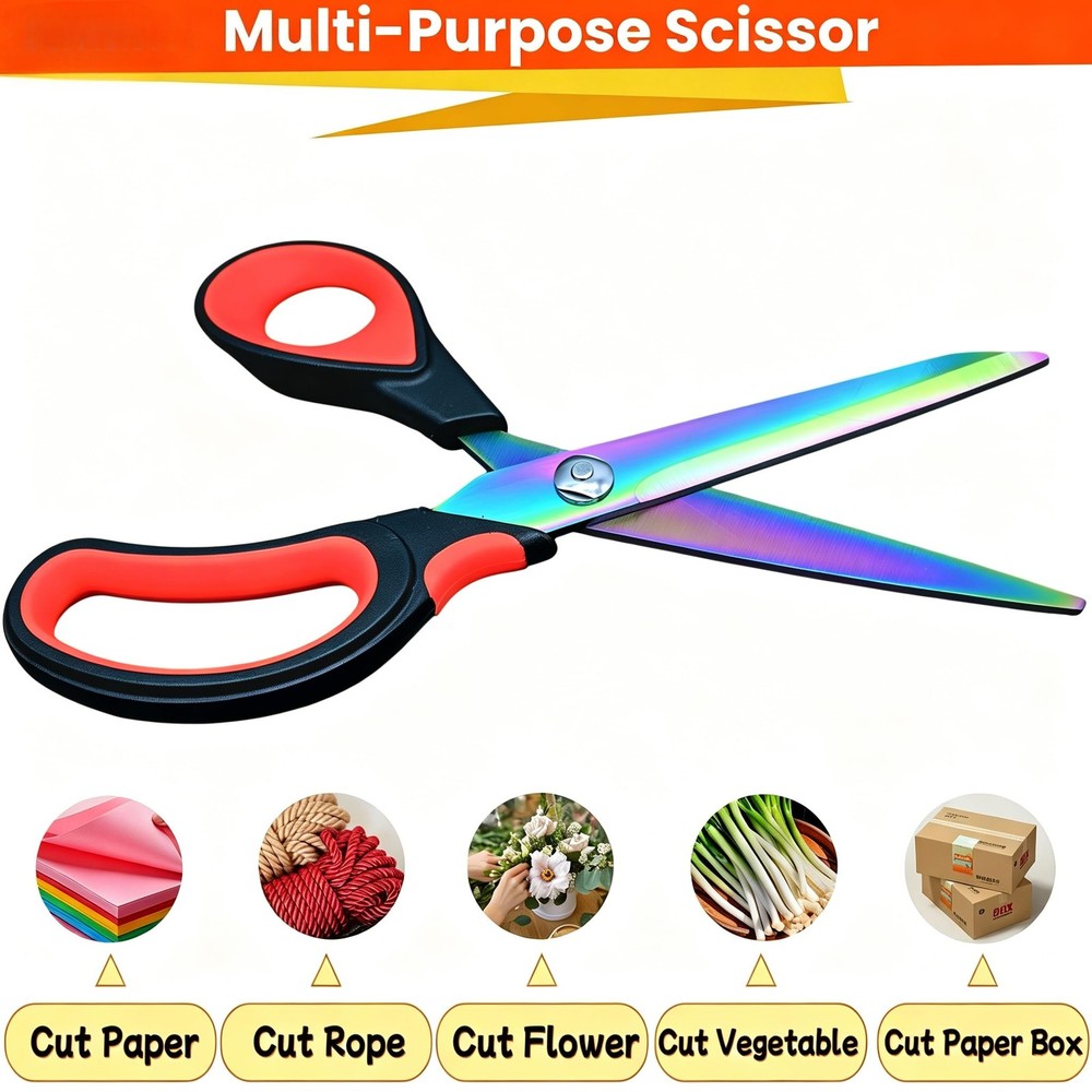 Scissors Multi-Purpose, 9.5" Sharp Sewing Scissors, Professional Heavy Red