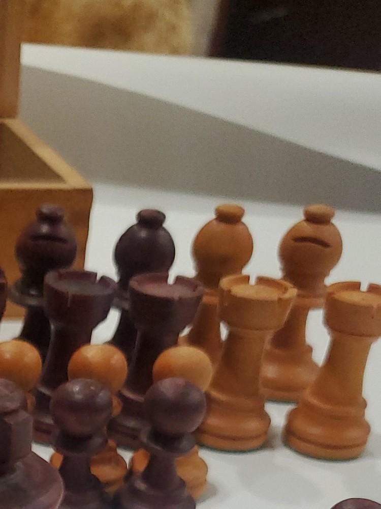 Vtg Chessmen Boxwood , Handcrafted . Unknown Maker.