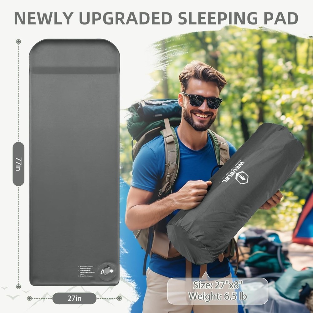 Wevelel Memory Sleeping Pad, 3.1" Ultra-Thick Foam Sleeping Mat