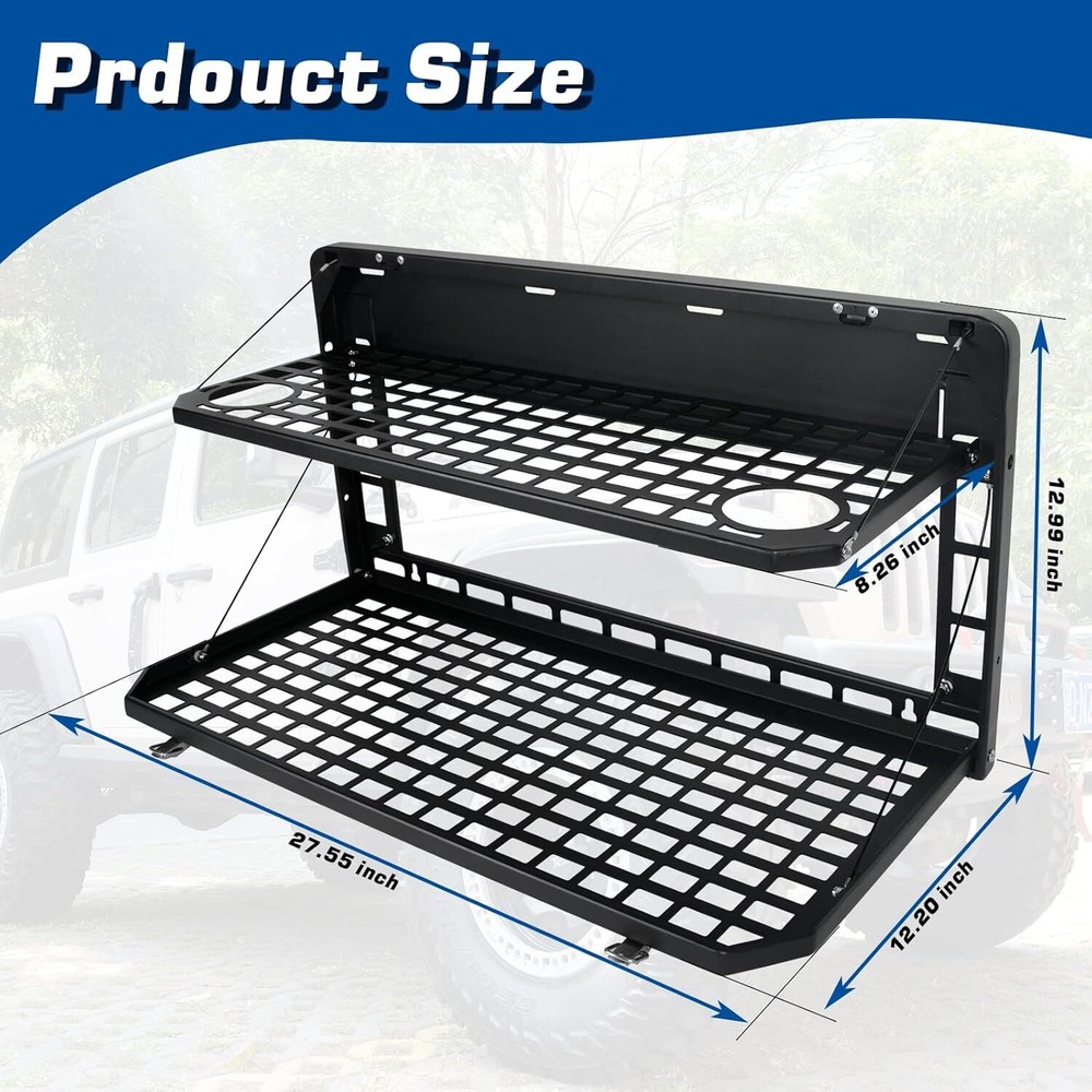 2-Tier Tailgate Table Foldable Storage Cargo Rack 2007-2022 Jeep Wrangler JK&JL