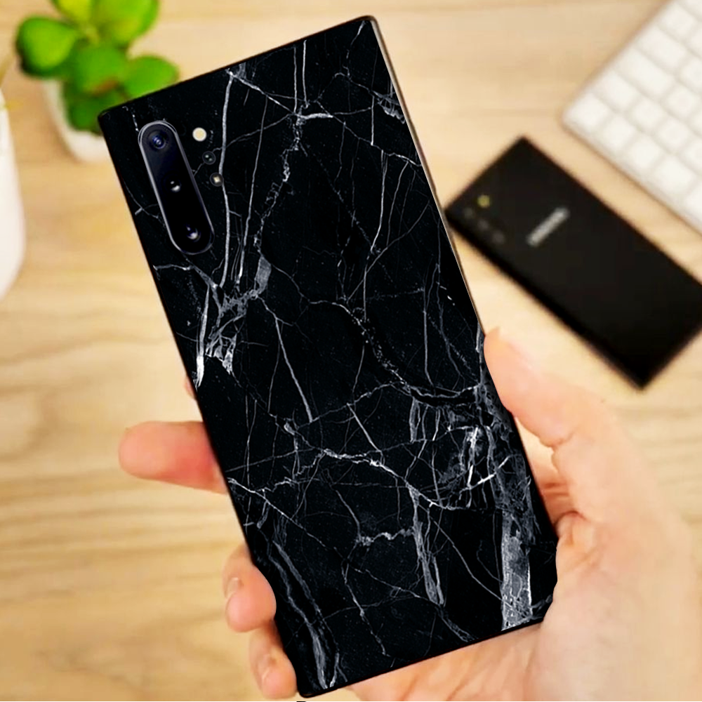 Skins Decal Wrap for Samsung Note 10 Plus Black Marble Granite White