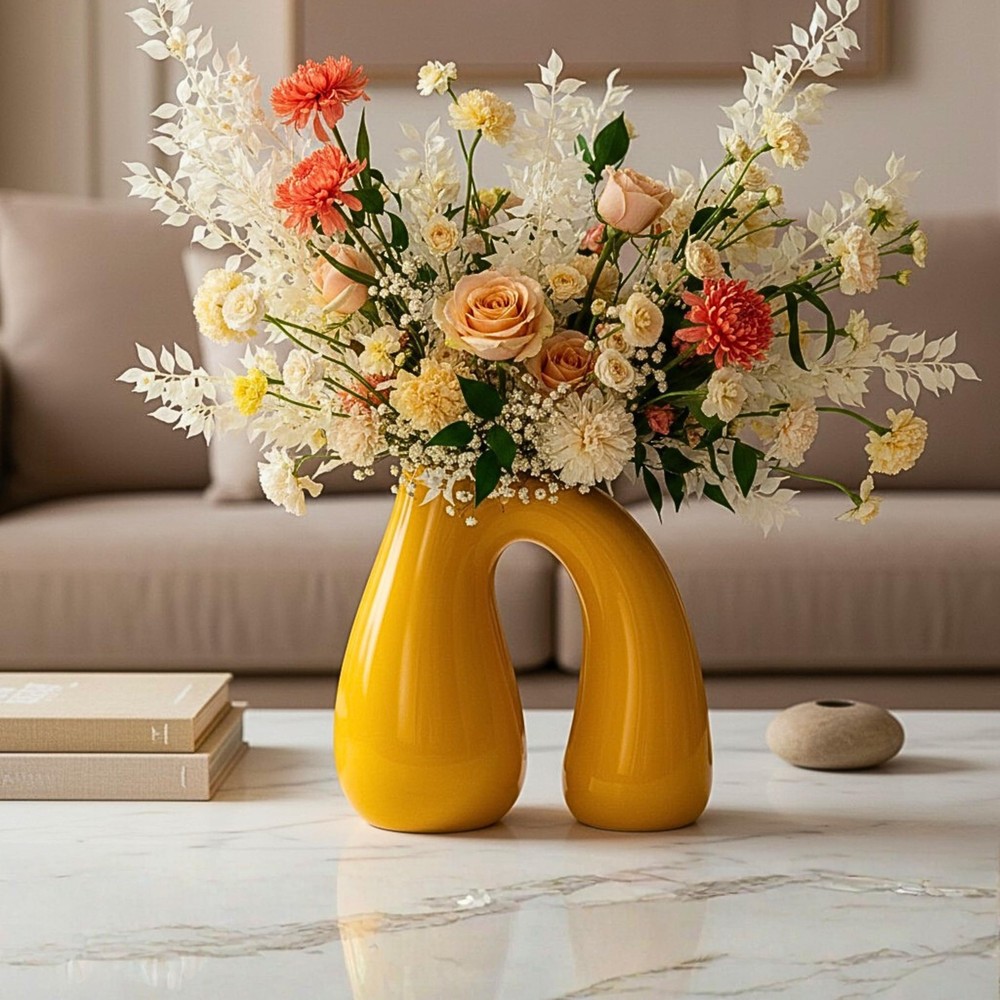PROBENEX Yellow Ceramic Decorative Pitcher Medium (7.5 inch Tall),