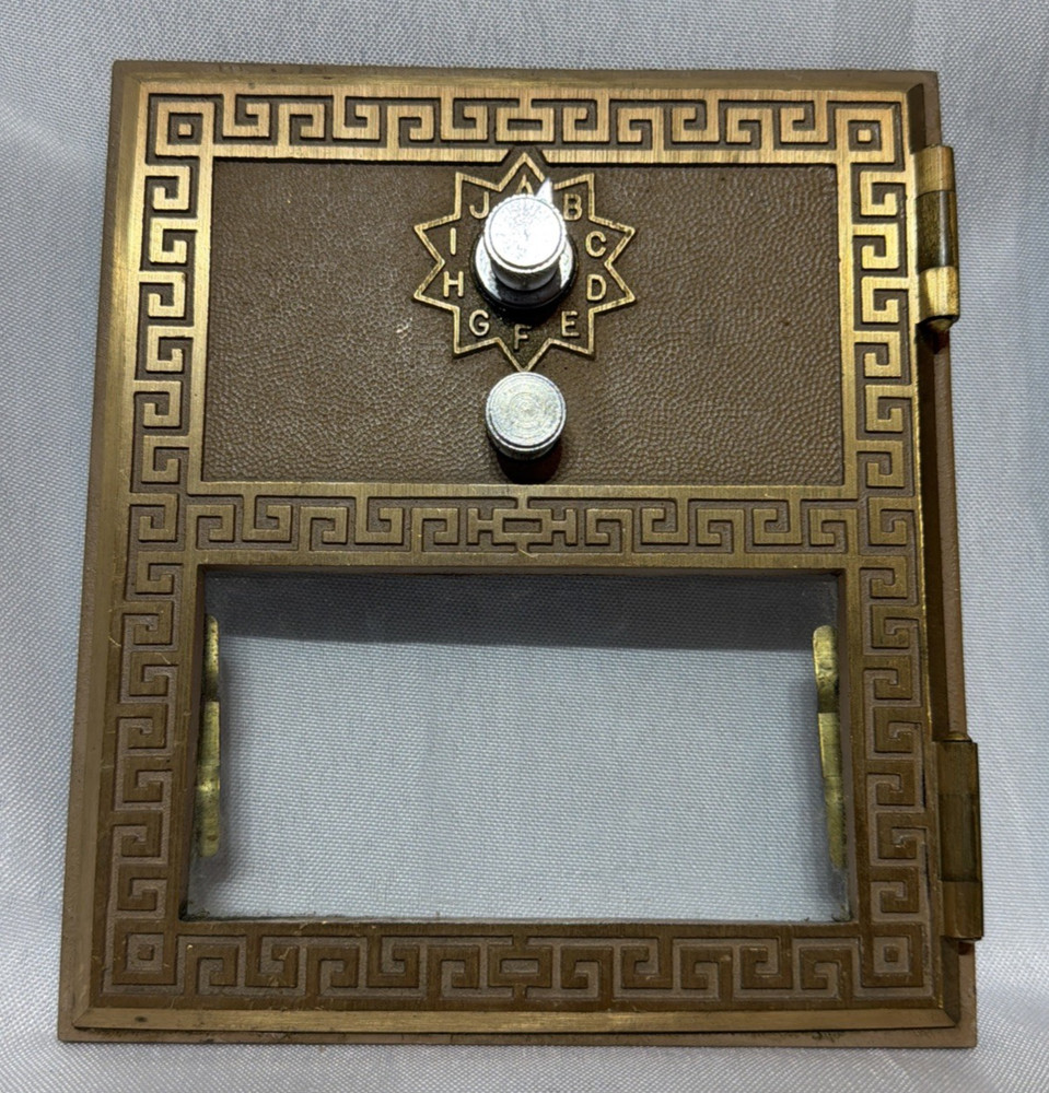 Vintage USPS Box Door Brass Combination Lock Egyptian Key Pattern 1964