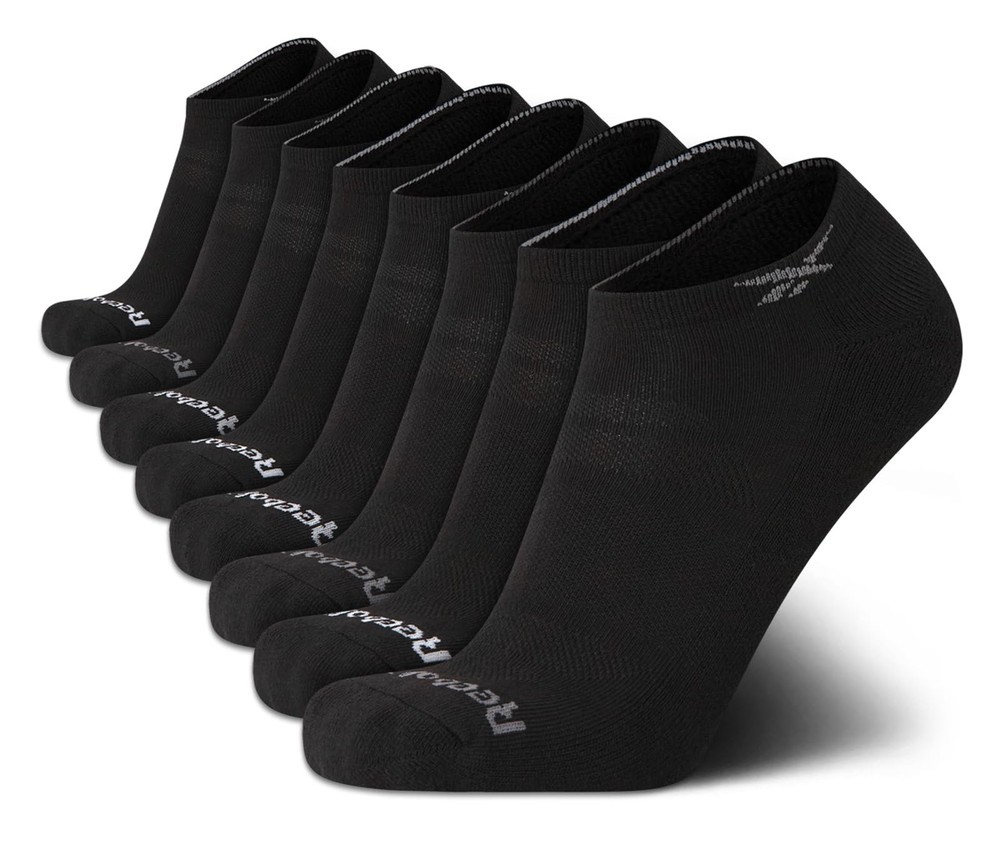 Reebok Mens Low Cut Socks - 8 Pack Stretch Performance Basic No Show - Flat Athl