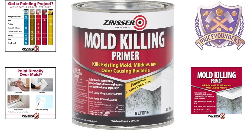 Mold Killing Primer Water-Based 32 Fl Oz Matte White Interior Exterior Use