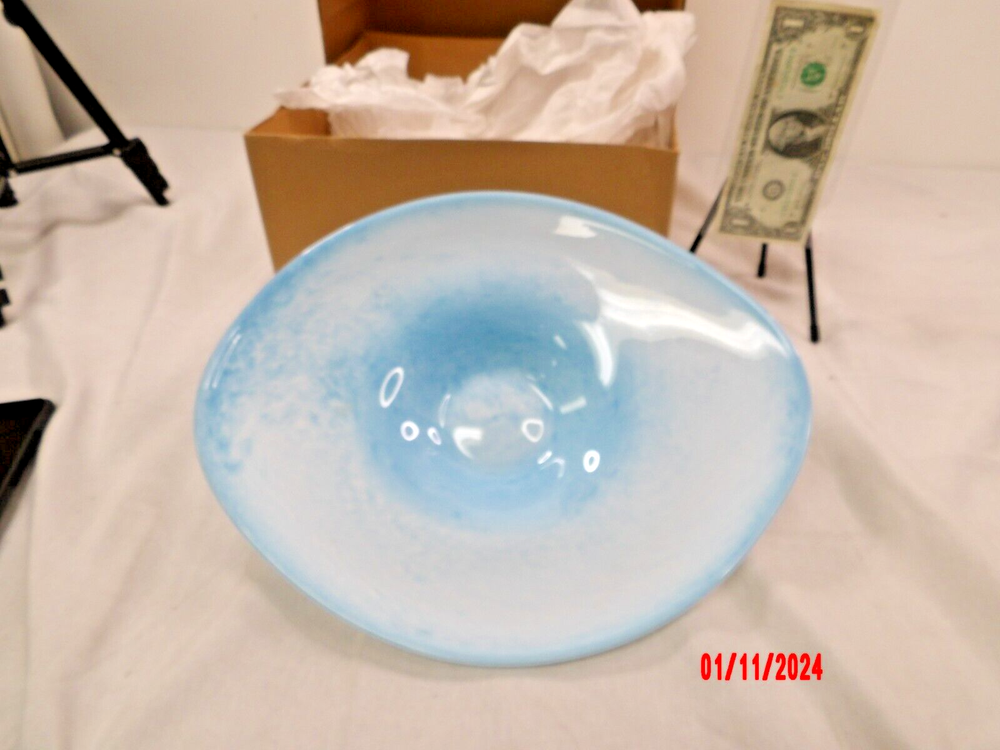 Younkers Oval Serving Dish Sky Blue & White Gorgeous