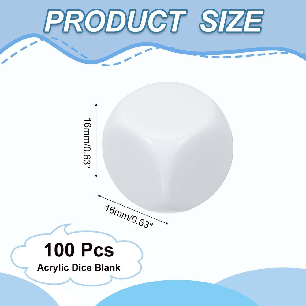 16 mm Dice Blank 100 Pcs Rounded Corner with Smoothed Surface White