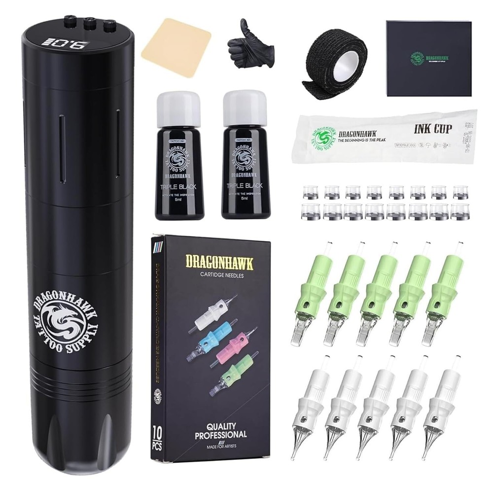 Dragonhawk X3 Pro Tattoo Wireless Gun Pen Machine Kit with 1 power