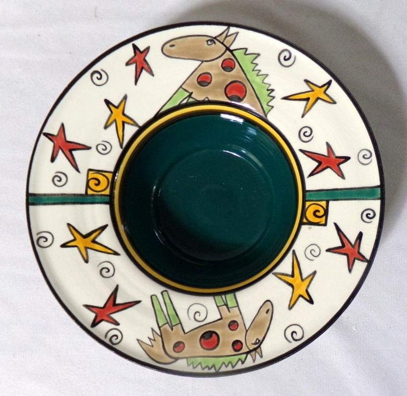 Jon Burke Ceramic Abstract Horse Bowl & Spoon